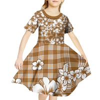 Hibiscus Pakala Bronze Brown Kid Short Sleeve Dress Tropical Floral Stylized - Polynesian Pride
