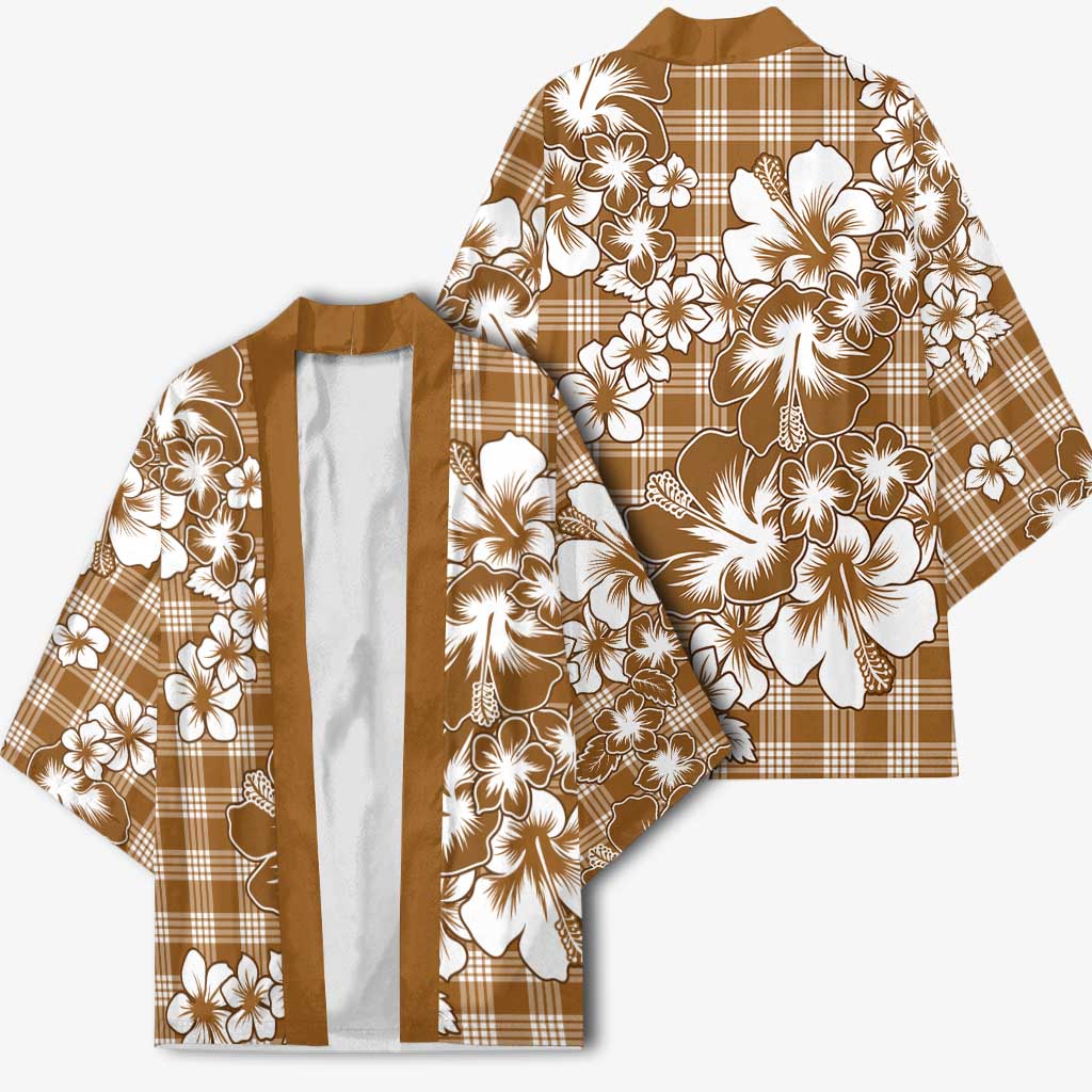 Hibiscus Pakala Bronze Brown Kimono Tropical Floral Stylized - Polynesian Pride