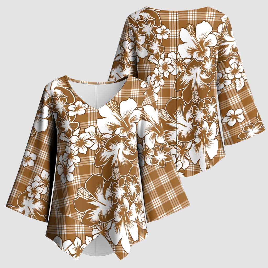 Hibiscus Pakala Bronze Brown Kimono Sleeve Blouse Tropical Floral Stylized - Polynesian Pride
