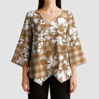 Hibiscus Pakala Bronze Brown Kimono Sleeve Blouse Tropical Floral Stylized - Polynesian Pride