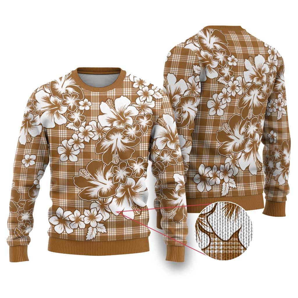 Hibiscus Pakala Bronze Brown Ugly Christmas Sweater Tropical Floral Stylized - Polynesian Pride