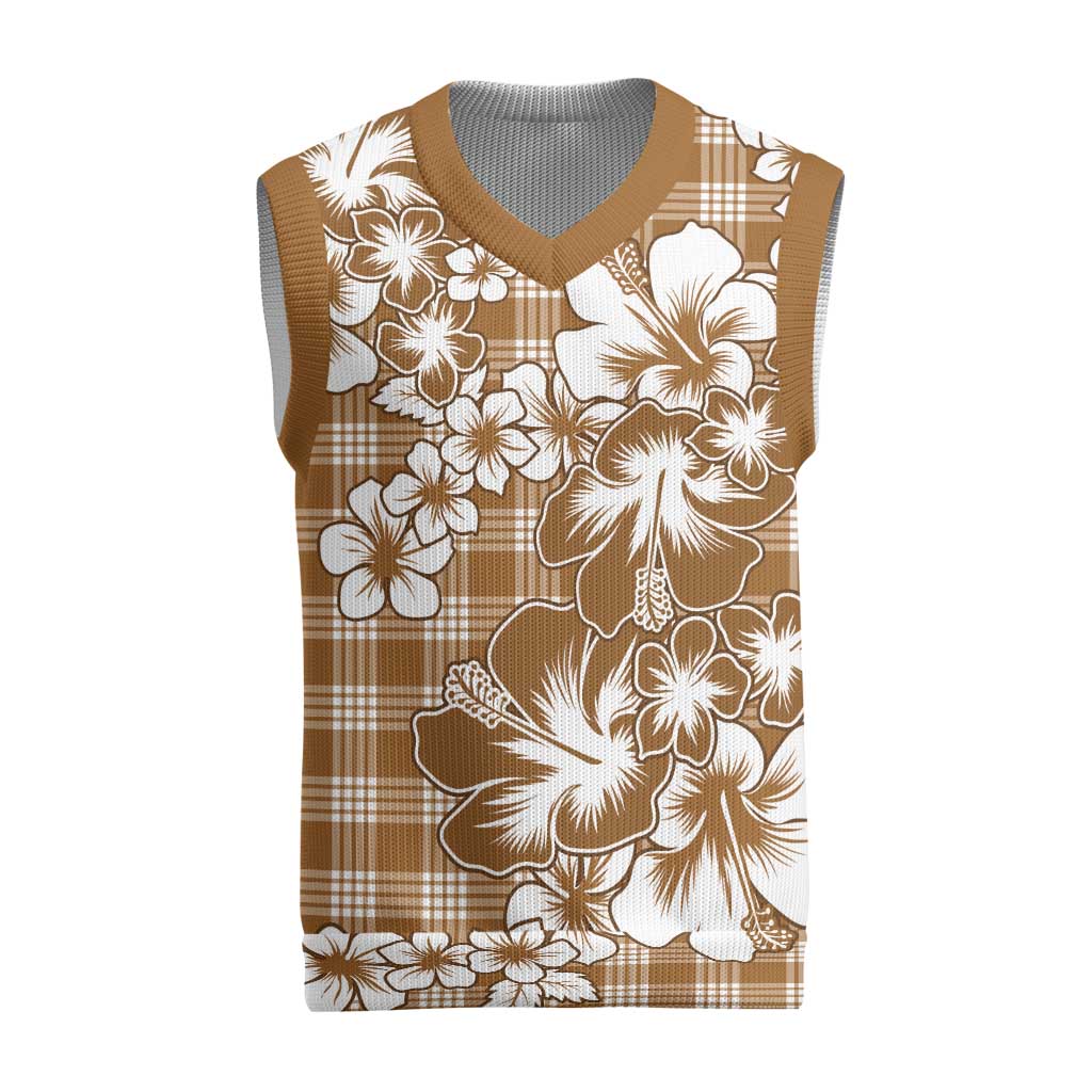 Hibiscus Pakala Bronze Brown Christmas Knitted V-Neck Vest Tropical Floral Stylized LT01 Brown - Polynesian Pride