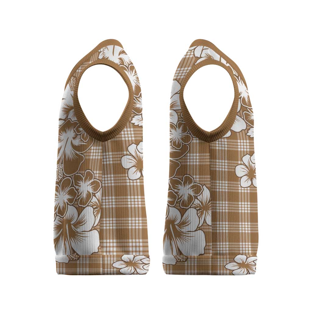 Hibiscus Pakala Bronze Brown Christmas Knitted V-Neck Vest Tropical Floral Stylized LT01 - Polynesian Pride