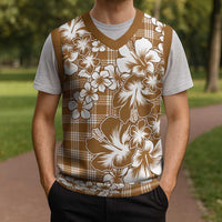 Hibiscus Pakala Bronze Brown Christmas Knitted V-Neck Vest Tropical Floral Stylized LT01 - Polynesian Pride