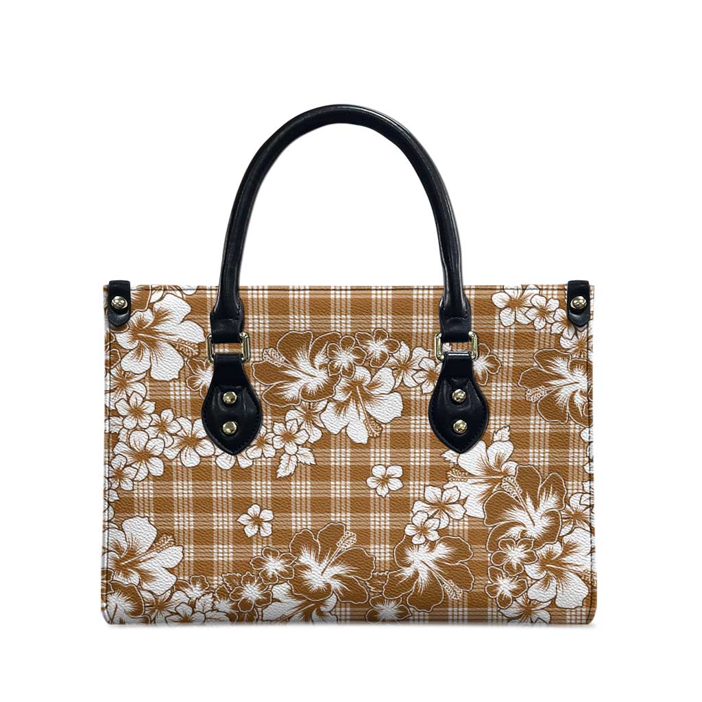 Hibiscus Pakala Bronze Brown Leather Bag Tropical Floral Stylized - Polynesian Pride