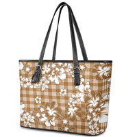 Hibiscus Pakala Bronze Brown Leather Tote Bag Tropical Floral Stylized - Polynesian Pride