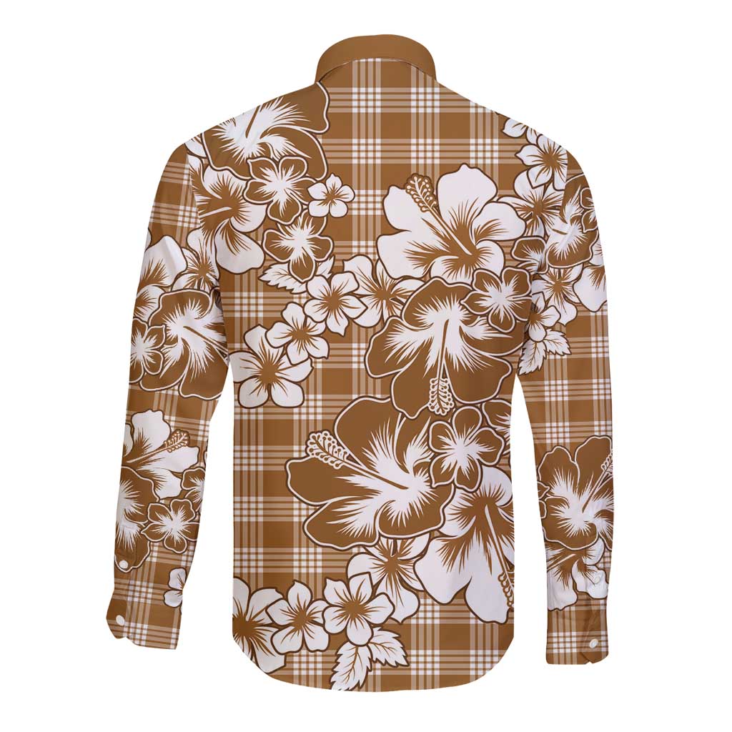 Hibiscus Pakala Bronze Brown Long Sleeve Button Shirt Tropical Floral Stylized - Polynesian Pride