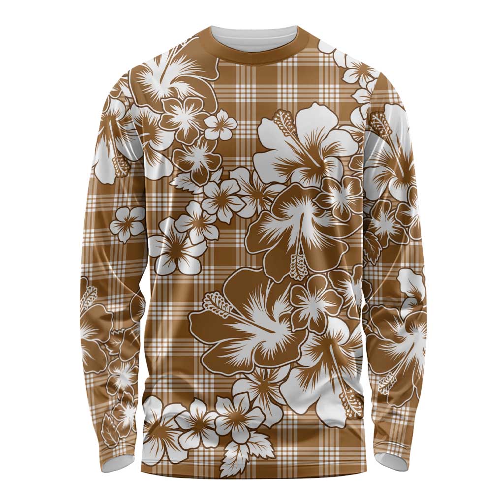 Hibiscus Pakala Bronze Brown Long Sleeve Shirt Tropical Floral Stylized - Polynesian Pride
