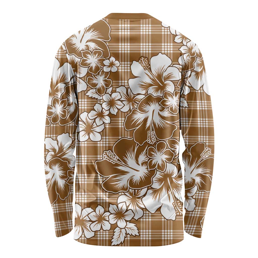 Hibiscus Pakala Bronze Brown Long Sleeve Shirt Tropical Floral Stylized - Polynesian Pride