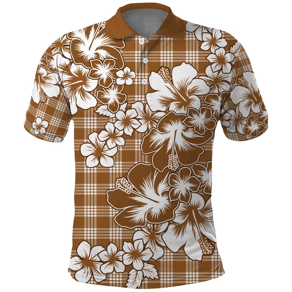 Hibiscus Pakala Bronze Brown Polo Shirt Tropical Floral Stylized - Polynesian Pride