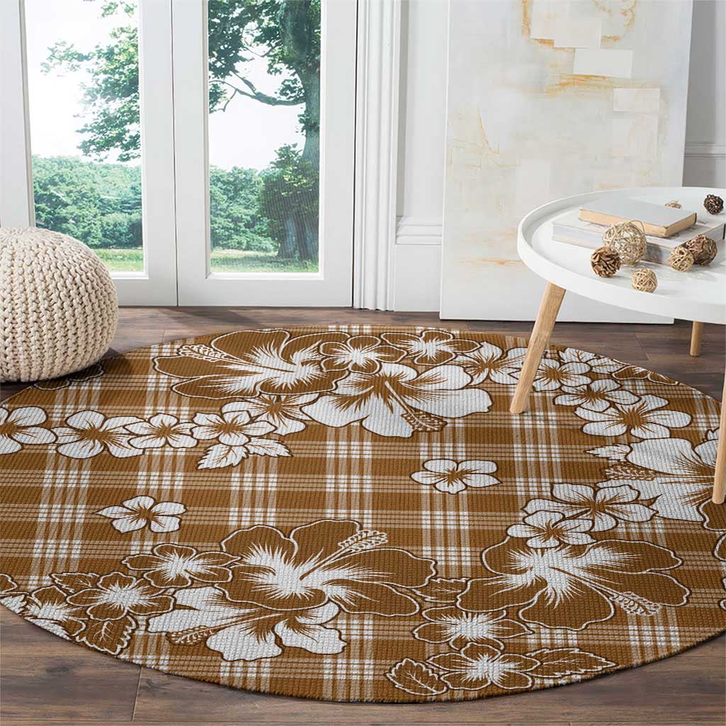 Hibiscus Pakala Bronze Brown Round Carpet Tropical Floral Stylized - Polynesian Pride