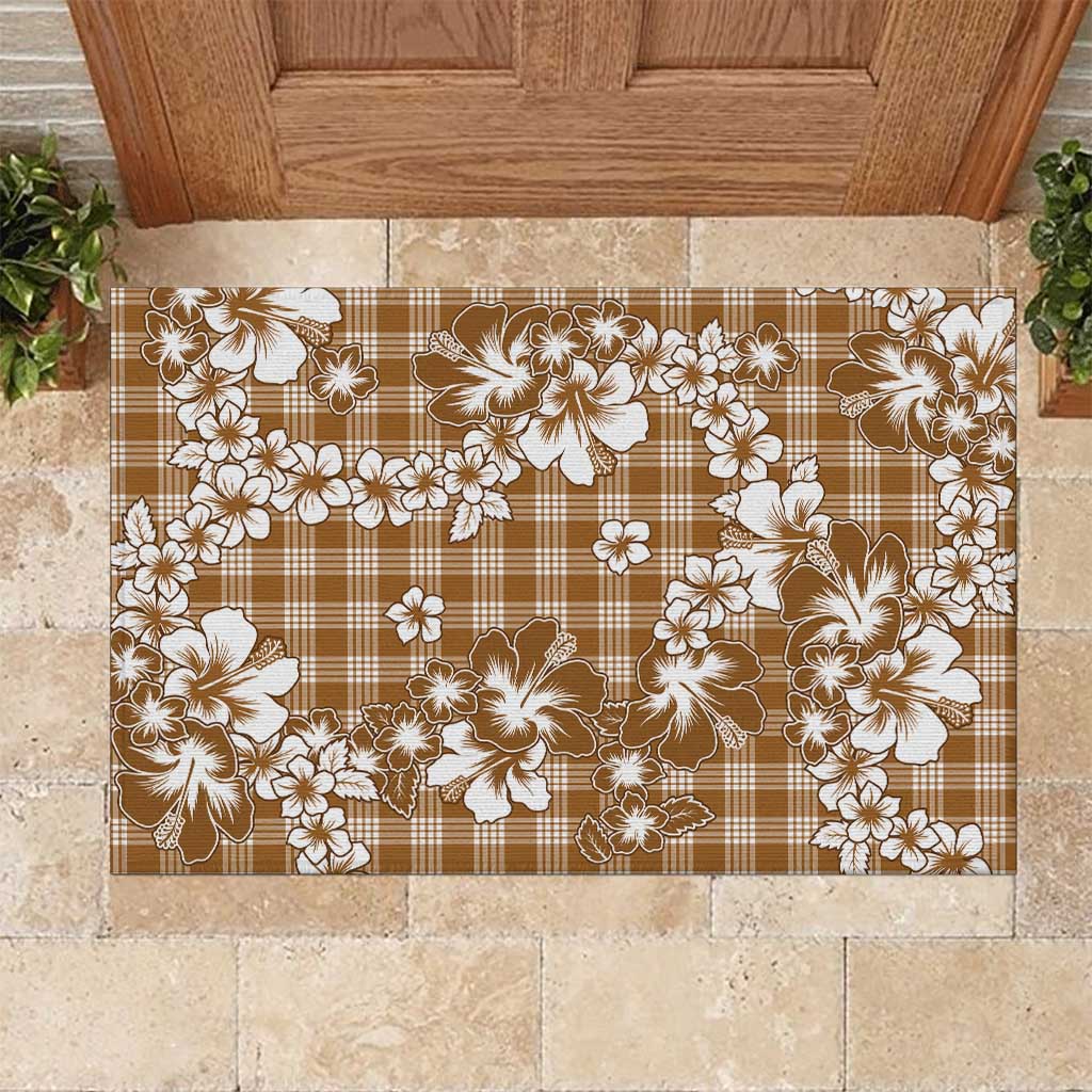 Hibiscus Pakala Bronze Brown Rubber Doormat Tropical Floral Stylized - Polynesian Pride