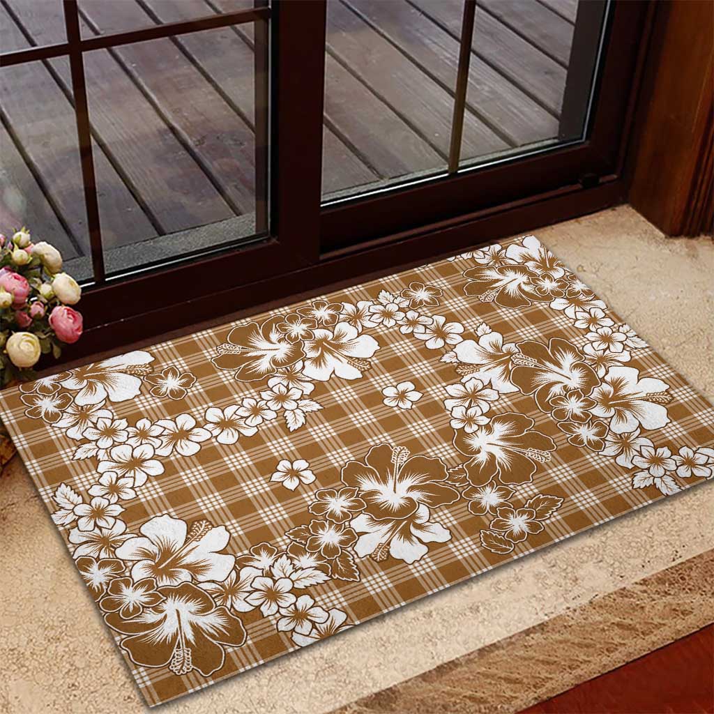 Hibiscus Pakala Bronze Brown Rubber Doormat Tropical Floral Stylized - Polynesian Pride