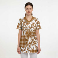 Hibiscus Pakala Bronze Brown Scrub Top Tropical Floral Stylized - Polynesian Pride