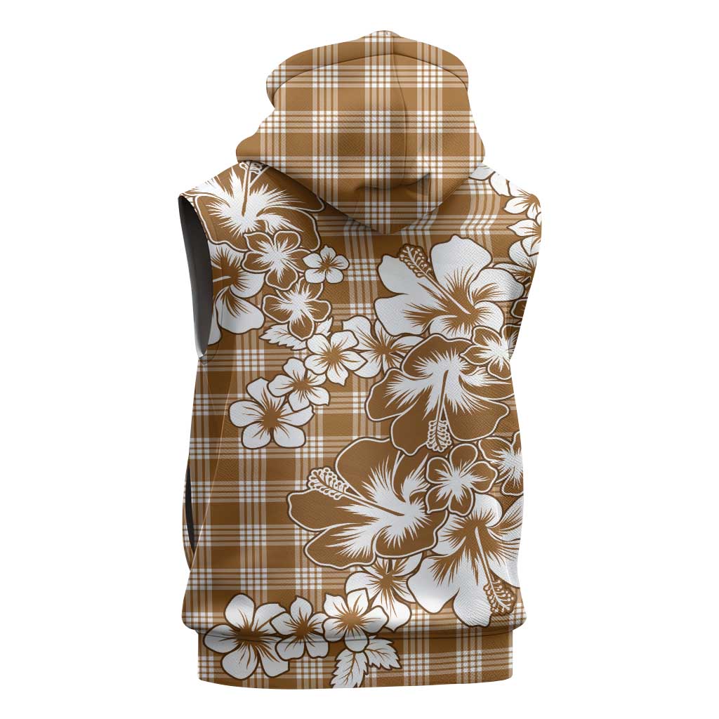 Hibiscus Pakala Bronze Brown Sleeveless Hoodie Tropical Floral Stylized - Polynesian Pride