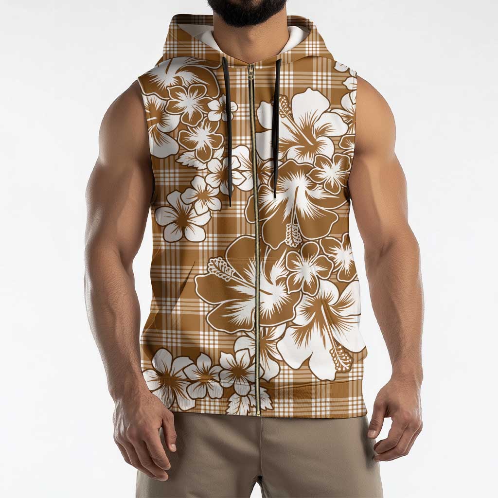 Hibiscus Pakala Bronze Brown Sleeveless Zip Hoodie Tropical Floral Stylized - Polynesian Pride
