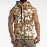 Hibiscus Pakala Bronze Brown Sleeveless Zip Hoodie Tropical Floral Stylized - Polynesian Pride