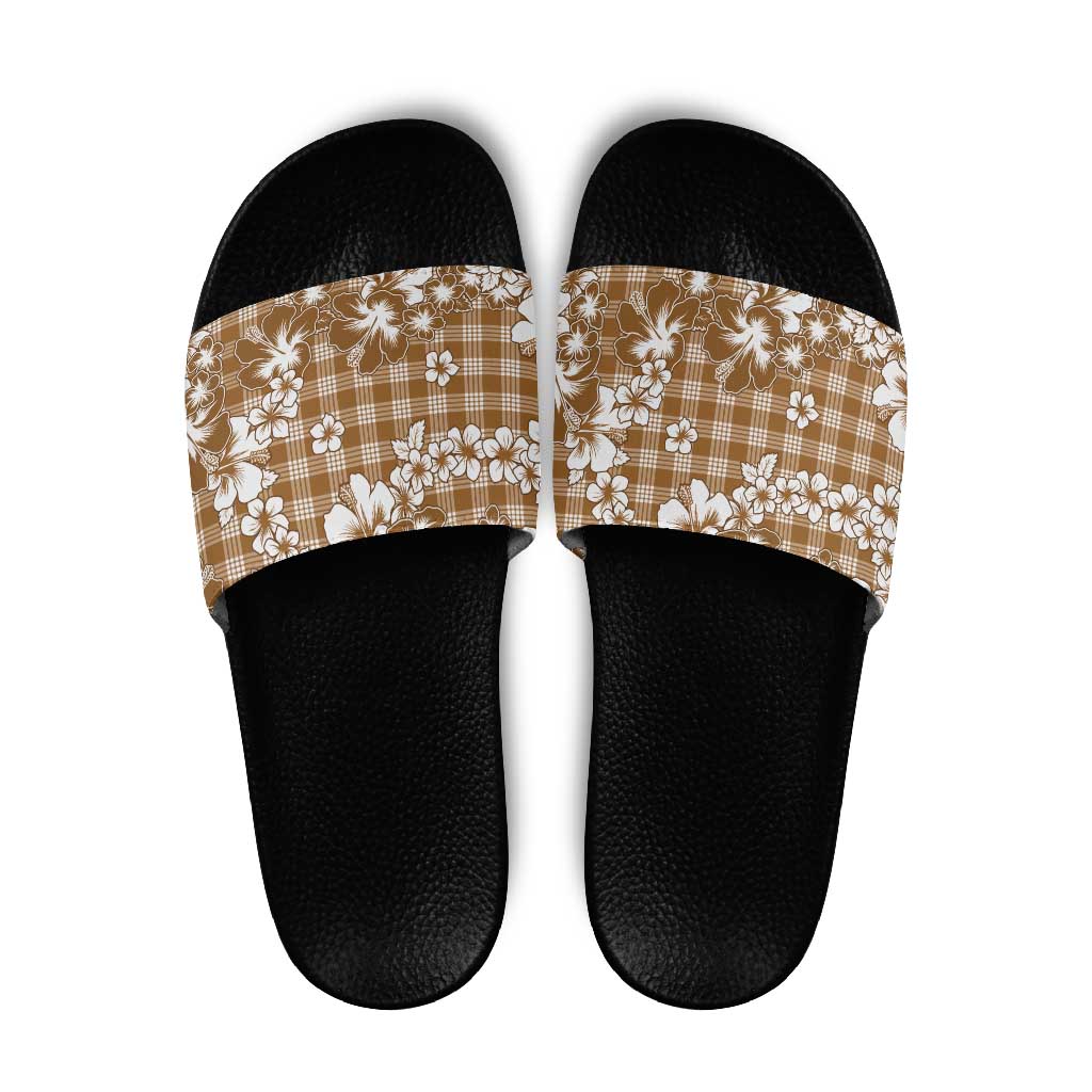 Hibiscus Pakala Bronze Brown Slide Sandals Tropical Floral Stylized - Polynesian Pride