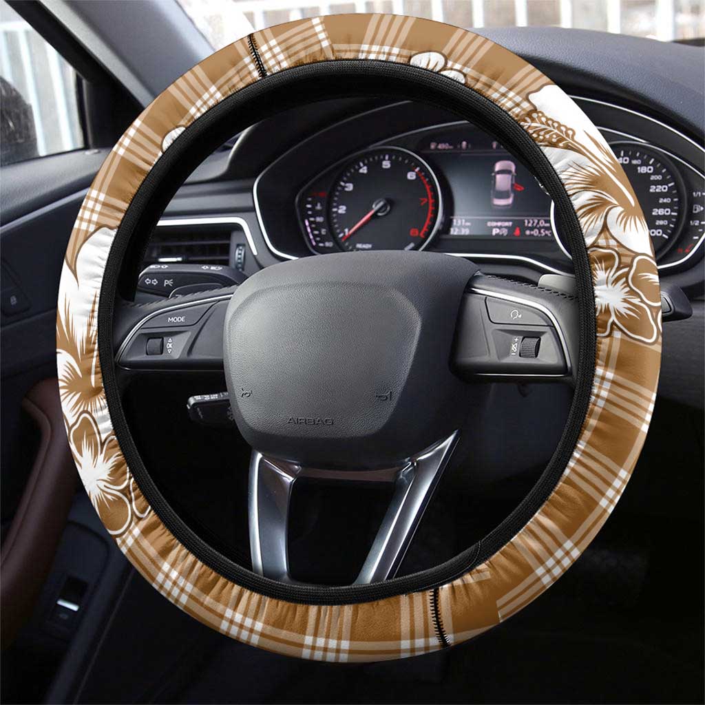 Hibiscus Pakala Bronze Brown Steering Wheel Cover Tropical Floral Stylized - Polynesian Pride