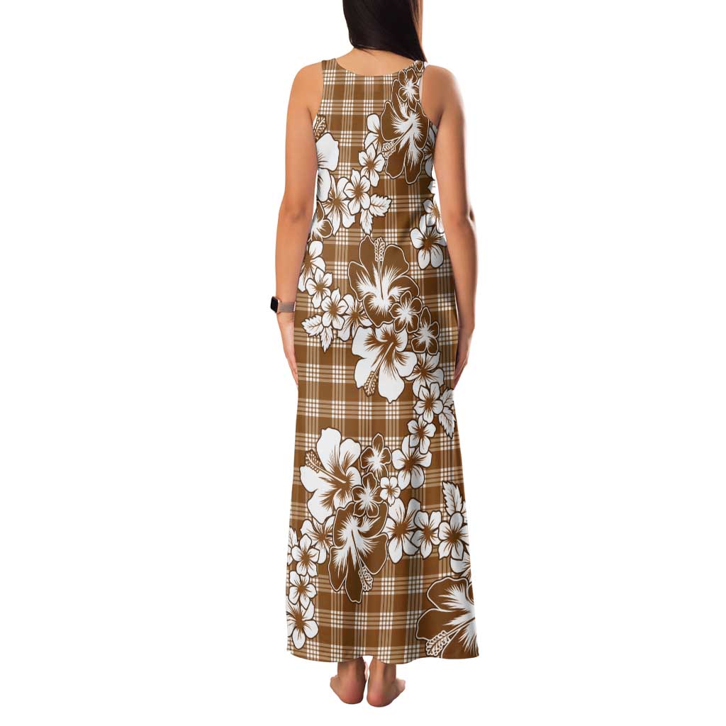 Hibiscus Pakala Bronze Brown Tank Maxi Dress Tropical Floral Stylized - Polynesian Pride