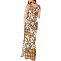 Hibiscus Pakala Bronze Brown Tank Maxi Dress Tropical Floral Stylized - Polynesian Pride