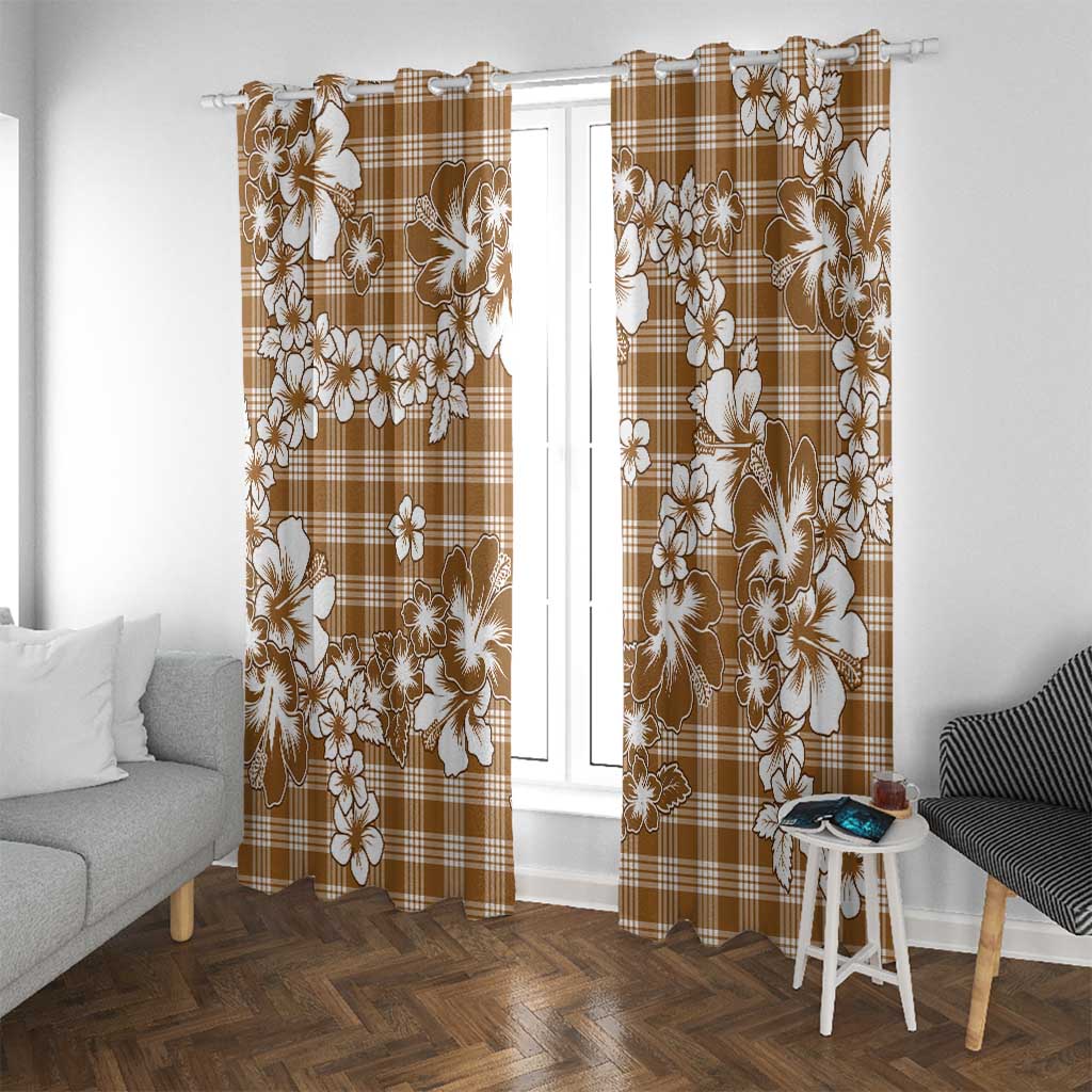Hibiscus Pakala Bronze Brown Window Curtain Tropical Floral Stylized - Polynesian Pride