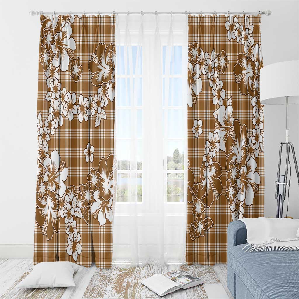 Hibiscus Pakala Bronze Brown Window Curtain Tropical Floral Stylized - Polynesian Pride