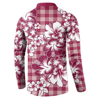 Hibiscus Pakala Royal Magenta Button Sweatshirt Tropical Floral Stylized - Polynesian Pride