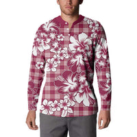 Hibiscus Pakala Royal Magenta Button Sweatshirt Tropical Floral Stylized - Polynesian Pride