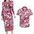 Hibiscus Pakala Royal Magenta Couples Matching Long Sleeve Bodycon Dress and Hawaiian Shirt Tropical Floral Stylized - Polynesian Pride