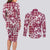 Hibiscus Pakala Royal Magenta Couples Matching Long Sleeve Bodycon Dress and Long Sleeve Button Shirt Tropical Floral Stylized - Polynesian Pride