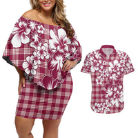 Hibiscus Pakala Royal Magenta Couples Matching Off Shoulder Short Dress and Hawaiian Shirt Tropical Floral Stylized - Polynesian Pride