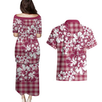 Hibiscus Pakala Royal Magenta Couples Matching Puletasi and Hawaiian Shirt Tropical Floral Stylized - Polynesian Pride
