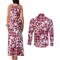 Hibiscus Pakala Royal Magenta Couples Matching Tank Maxi Dress and Long Sleeve Button Shirt Tropical Floral Stylized - Polynesian Pride
