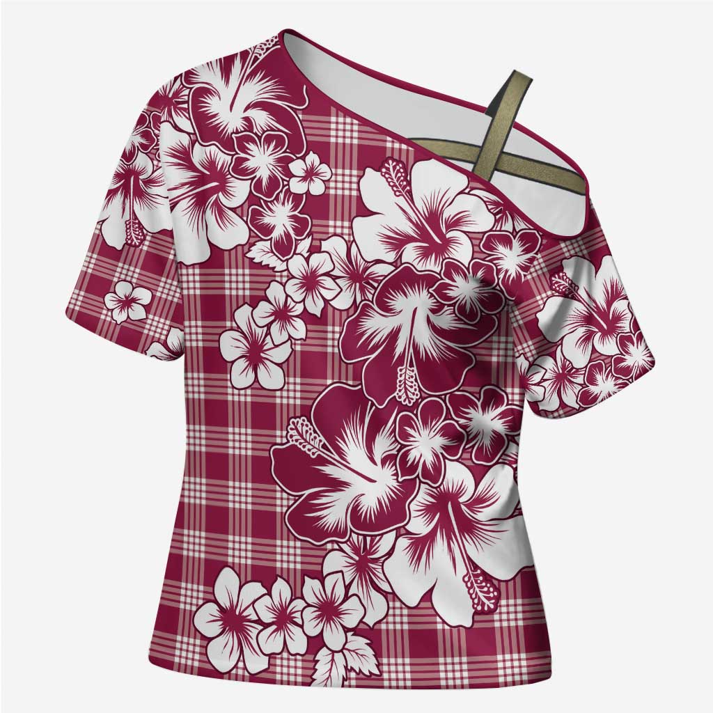 Hibiscus Pakala Royal Magenta Cross Shoulder Shirt Tropical Floral Stylized - Polynesian Pride