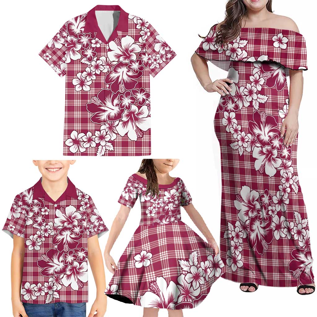 Hibiscus Pakala Royal Magenta Family Matching Off Shoulder Maxi Dress and Hawaiian Shirt Tropical Floral Stylized - Polynesian Pride