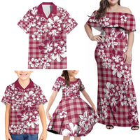 Hibiscus Pakala Royal Magenta Family Matching Off Shoulder Maxi Dress and Hawaiian Shirt Tropical Floral Stylized - Polynesian Pride