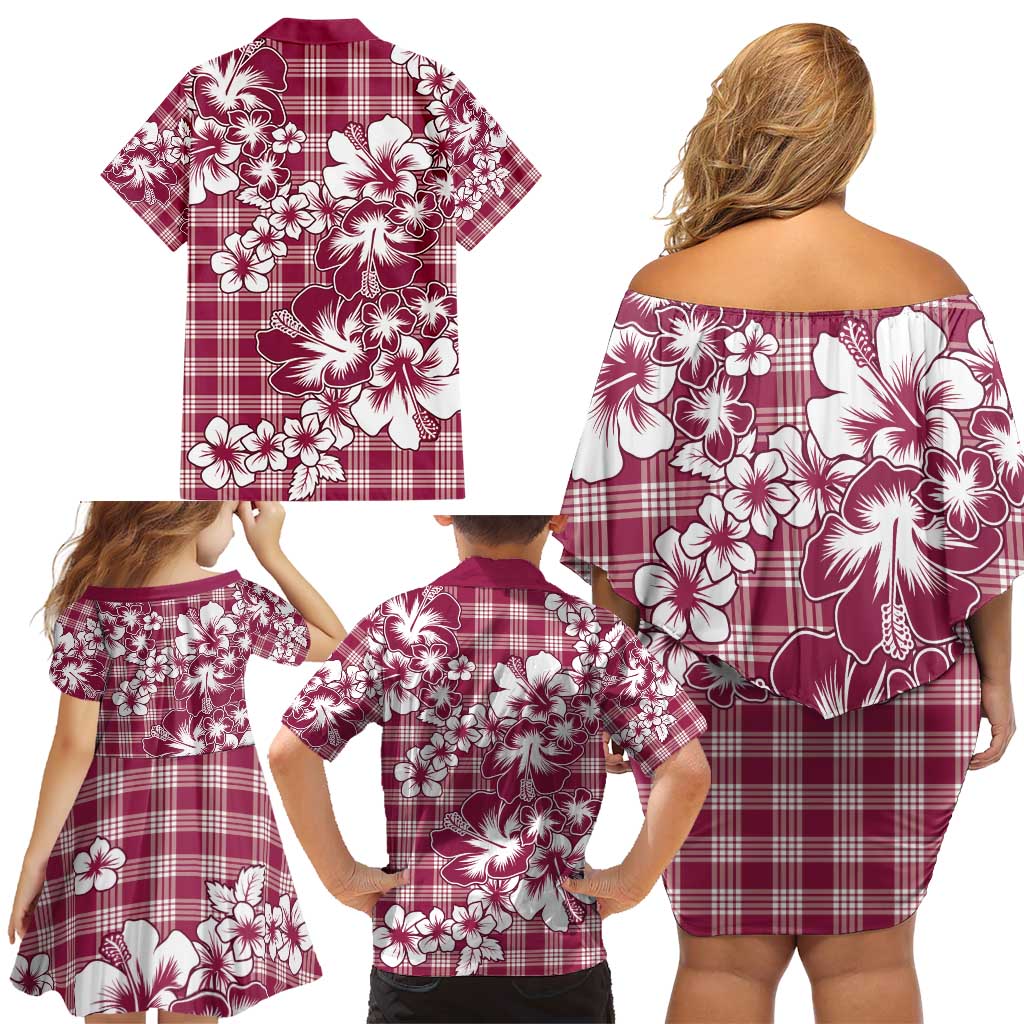 Hibiscus Pakala Royal Magenta Family Matching Off Shoulder Short Dress and Hawaiian Shirt Tropical Floral Stylized - Polynesian Pride