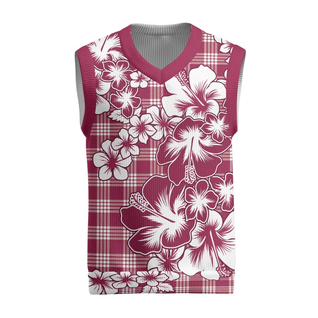 Hibiscus Pakala Royal Magenta Christmas Knitted V-Neck Vest Tropical Floral Stylized LT01 Magenta - Polynesian Pride
