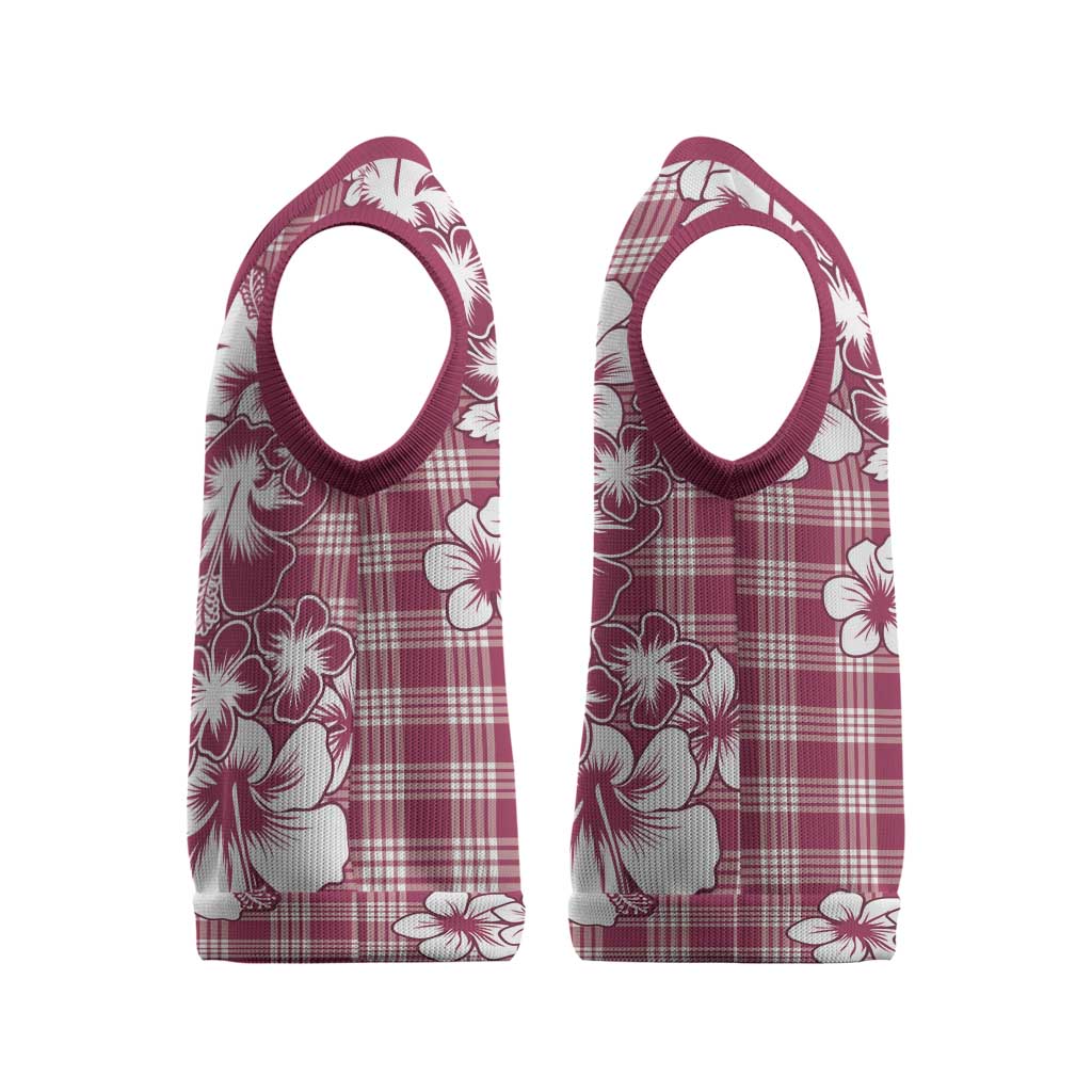 Hibiscus Pakala Royal Magenta Christmas Knitted V-Neck Vest Tropical Floral Stylized LT01 - Polynesian Pride