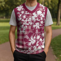 Hibiscus Pakala Royal Magenta Christmas Knitted V-Neck Vest Tropical Floral Stylized LT01 - Polynesian Pride