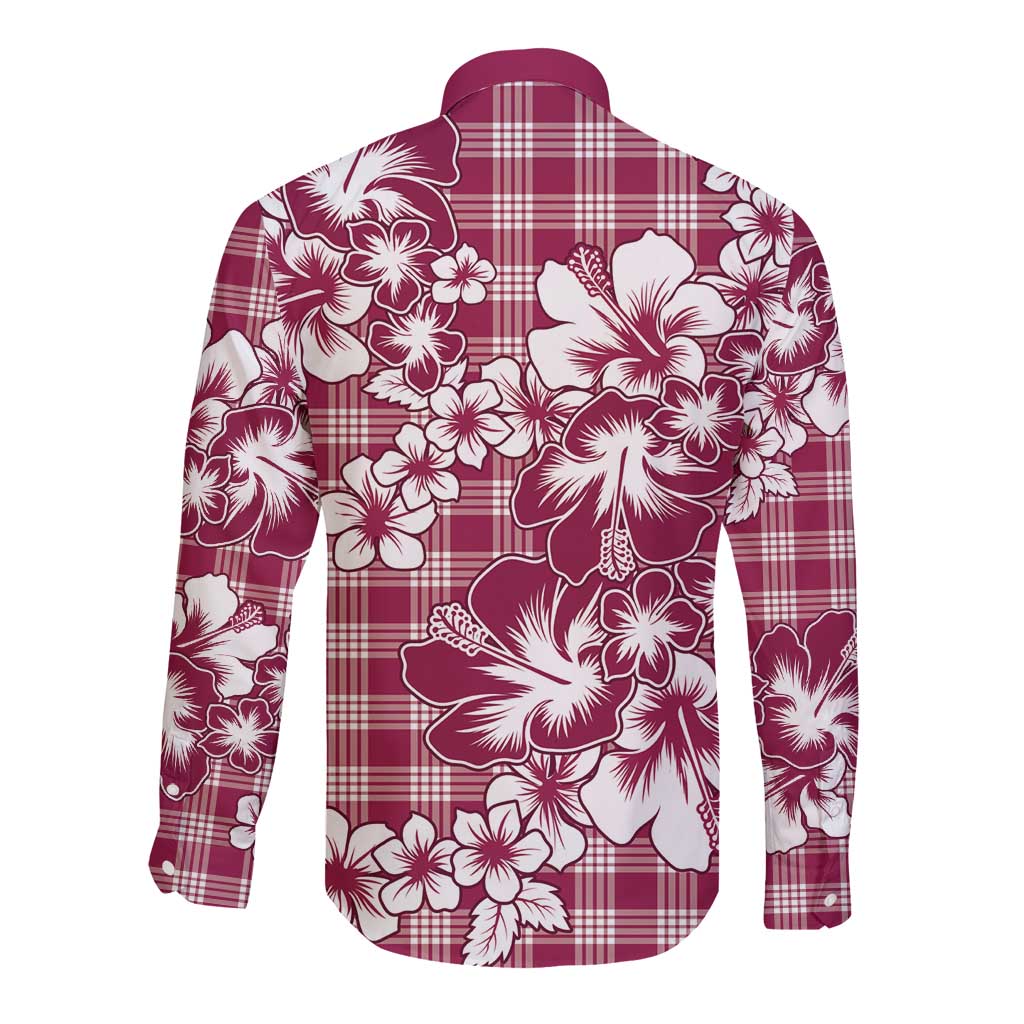 Hibiscus Pakala Royal Magenta Long Sleeve Button Shirt Tropical Floral Stylized - Polynesian Pride
