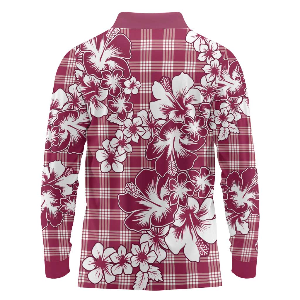 Hibiscus Pakala Royal Magenta Long Sleeve Polo Shirt Tropical Floral Stylized - Polynesian Pride