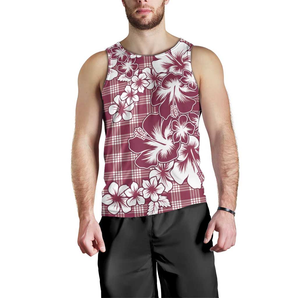 Hibiscus Pakala Royal Magenta Men Tank Top Tropical Floral Stylized - Polynesian Pride