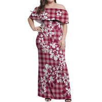 Hibiscus Pakala Royal Magenta Off Shoulder Maxi Dress Tropical Floral Stylized - Polynesian Pride