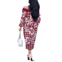 Hibiscus Pakala Royal Magenta Off The Shoulder Long Sleeve Dress Tropical Floral Stylized - Polynesian Pride