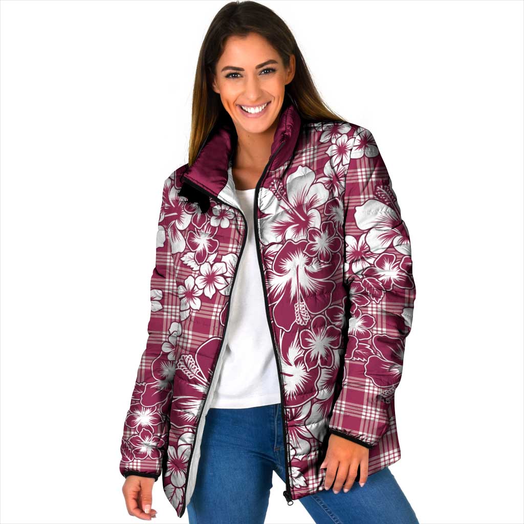 Hibiscus Pakala Royal Magenta Padded Jacket Tropical Floral Stylized - Polynesian Pride