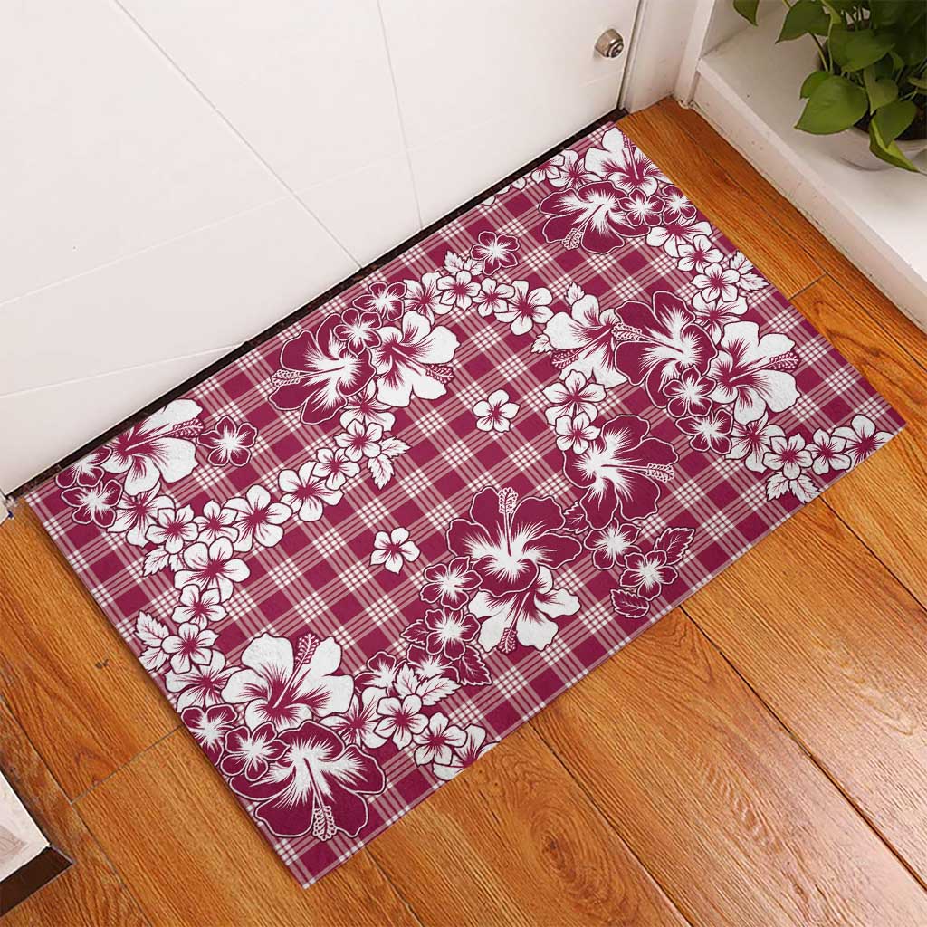 Hibiscus Pakala Royal Magenta Rubber Doormat Tropical Floral Stylized - Polynesian Pride