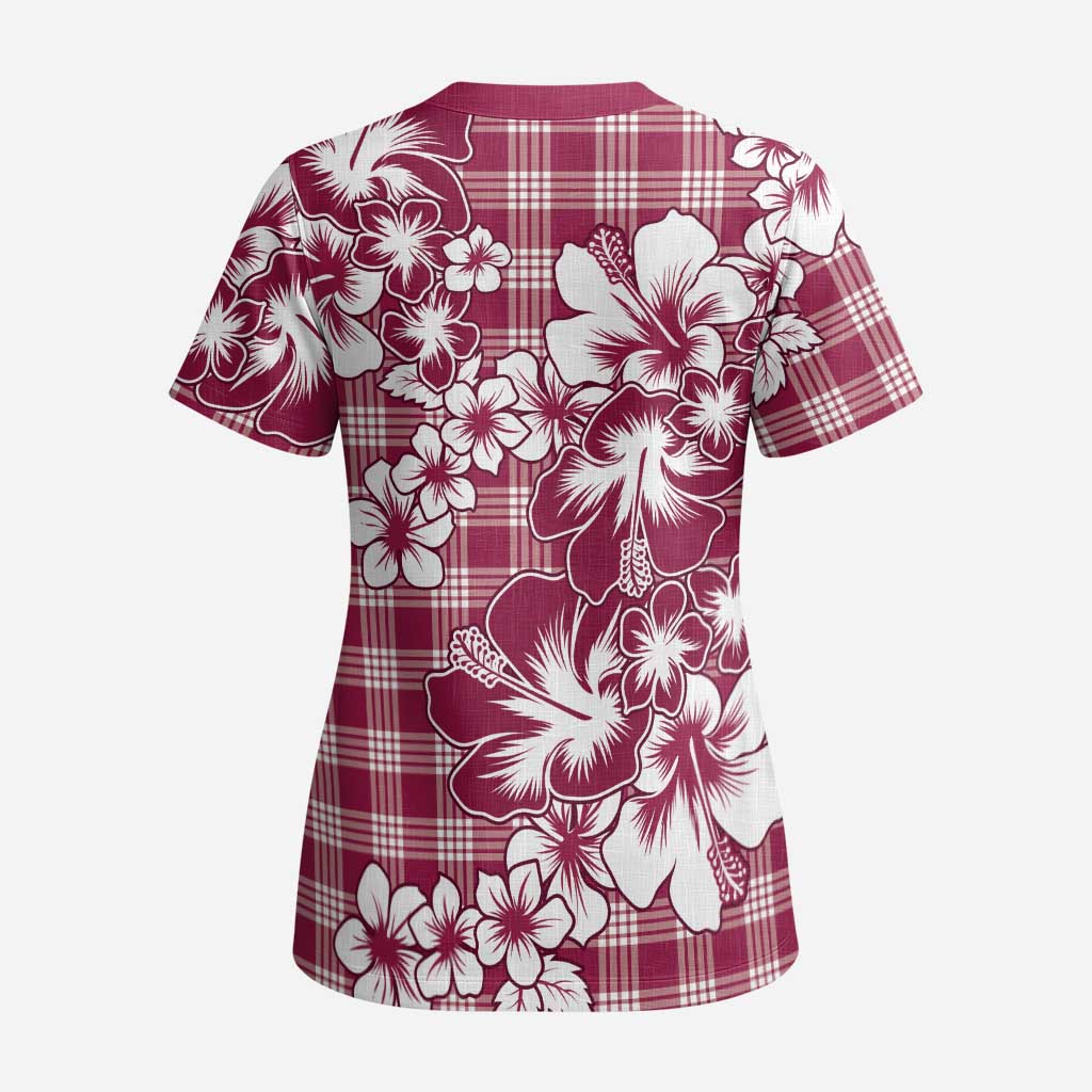 Hibiscus Pakala Royal Magenta Scrub Top Tropical Floral Stylized - Polynesian Pride