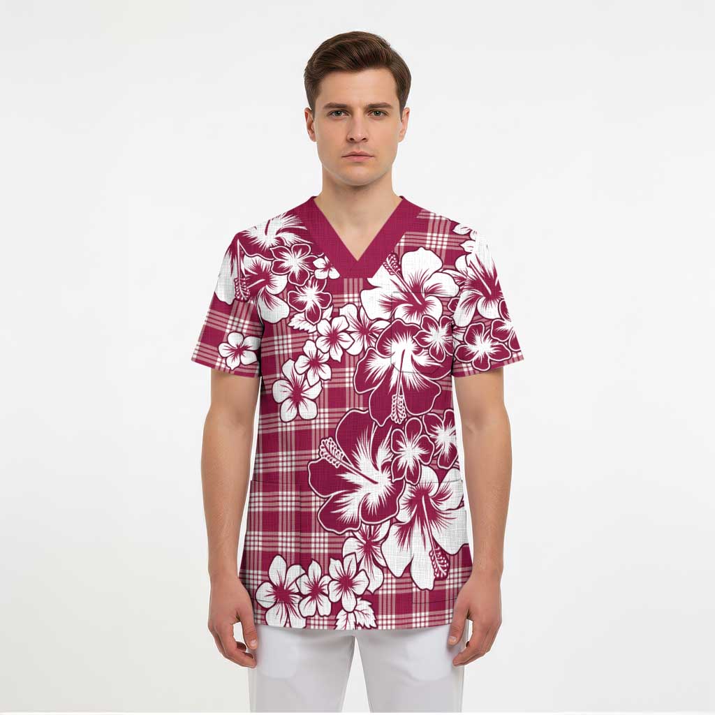 Hibiscus Pakala Royal Magenta Scrub Top Tropical Floral Stylized - Polynesian Pride